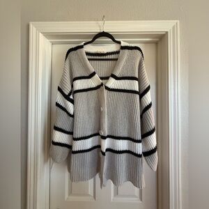 Vanilla Bay Black and White Striped Cardigan